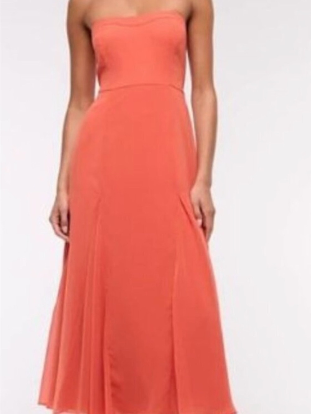 Abercrombie & Fitch Strapless Coral Orange Midi Dress